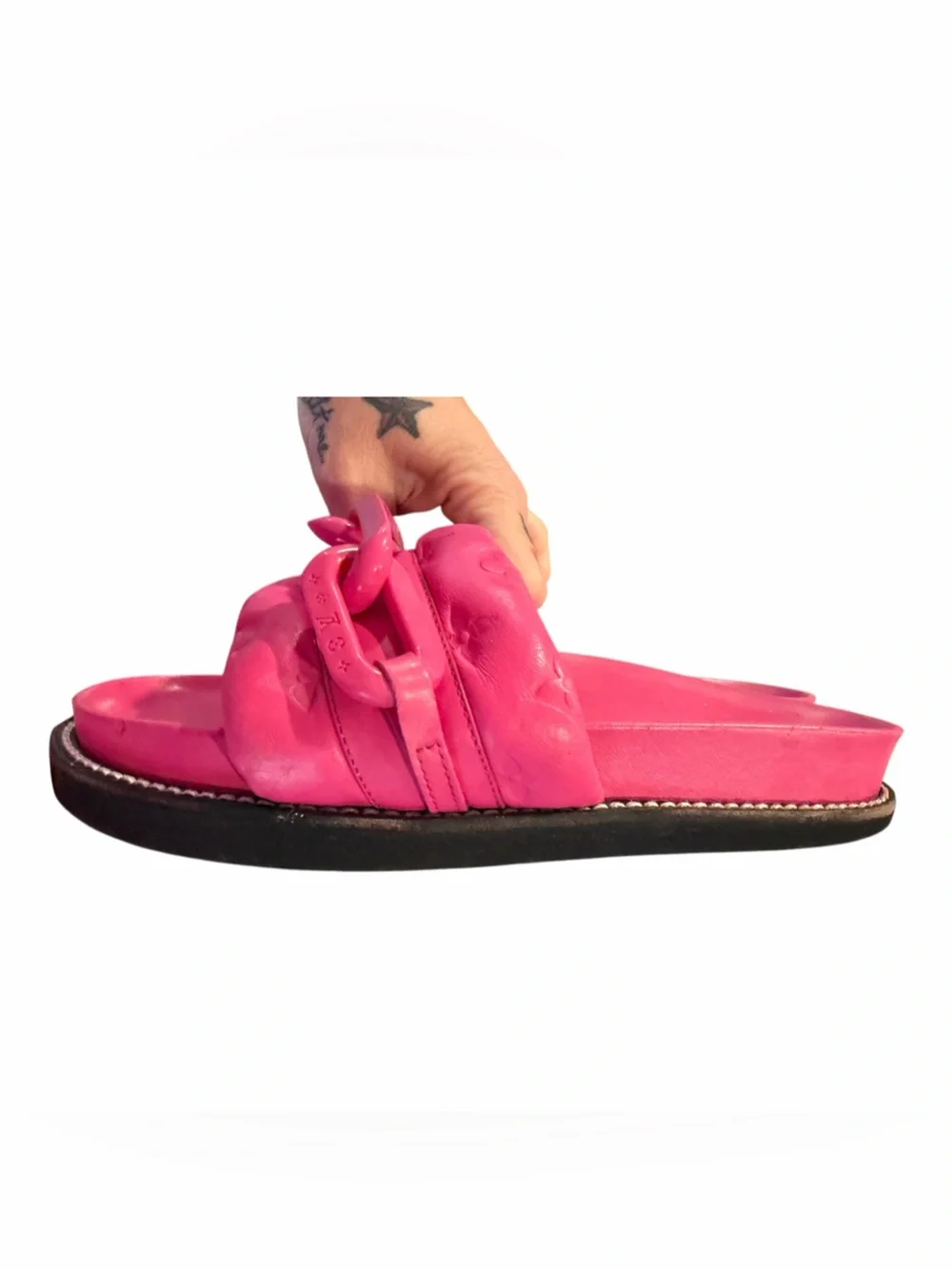 Louis Vuitton Hot Pink Chain-Link Slide Sandals